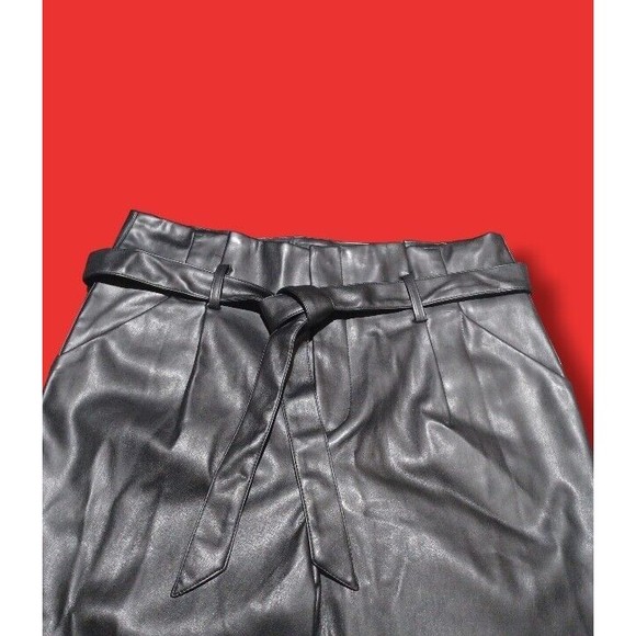 Lucy Paris Belted Paper Bag Waist Black Faux Leather High Rise Womens Sz L Pant - Picture 15 of 16